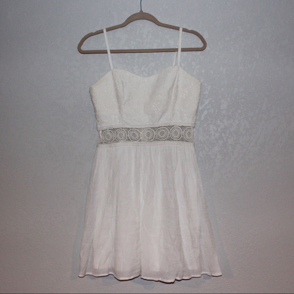 White Spaghetti Strap Dress with Lace Detail